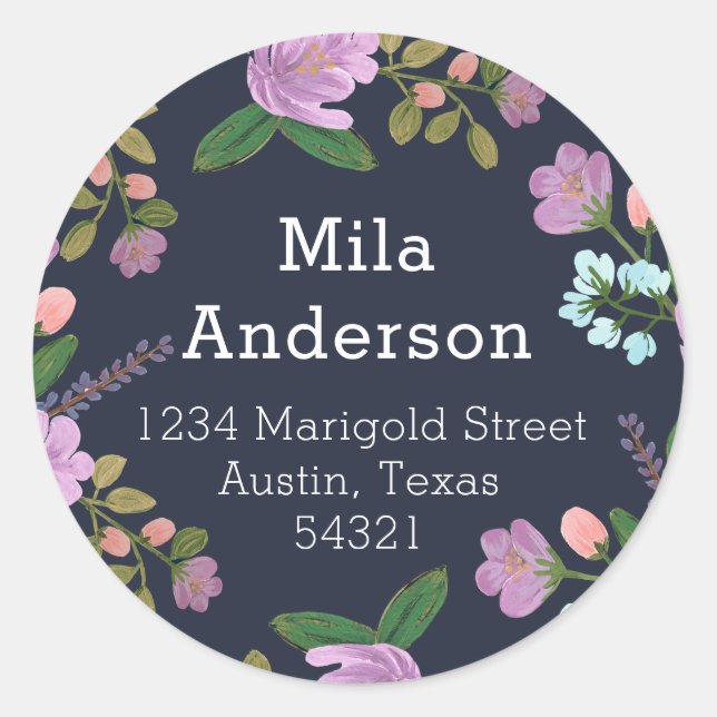 Golightly Floral Round Address Label (Front)