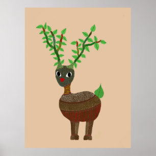 Gond Reindeer Indian Folk Art Digital  Poster