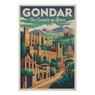 Gondar Ethiopia Retro Travel Poster Art