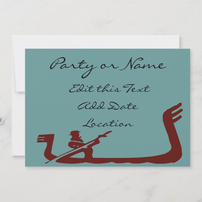Gondola Frame Blue Brown Invitation (Front)