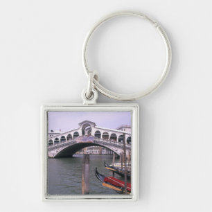 Gondolas and tourists near the Rialto Bridge Keychain