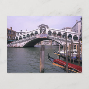 Gondolas and tourists near the Rialto Bridge Postcard