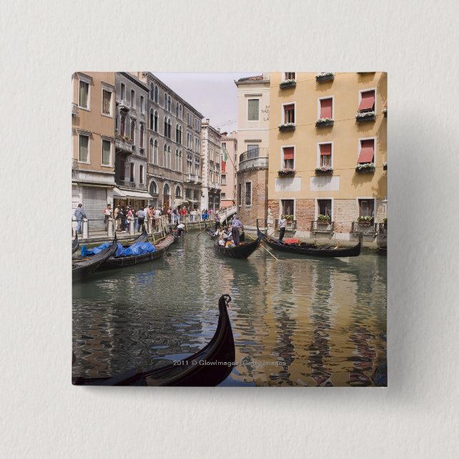 Gondolas in a canal, Venice, Italy 2 Inch Square Button (Front)