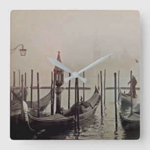 Gondolas in the fog, Venice, Italy Square Wall Clock