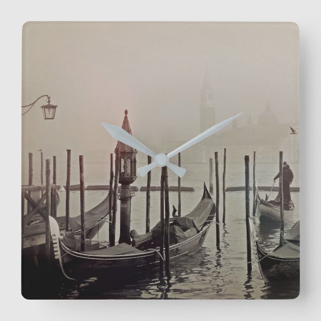 Gondolas in the fog, Venice, Italy Square Wall Clock (Front)