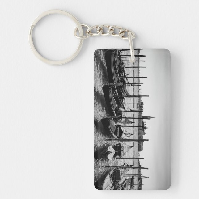 Gondolas in Venice in black and white Keychain (Front)