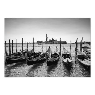 Gondolas in Venice in black and white Photo Print