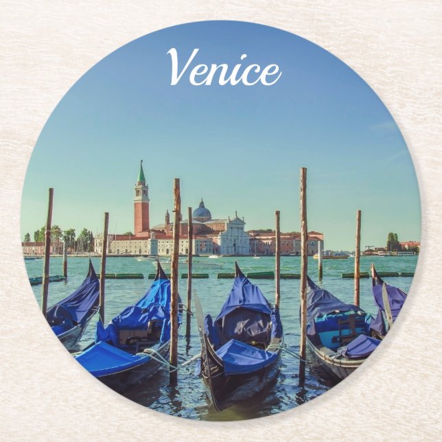 Gondolas in Venice, Italy Round Paper Coaster (Front)