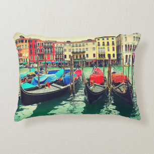 Gondolas On Grand Canal, Venice, Italy. Retro Decorative Pillow