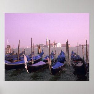 Gondolas ready for tourists in Venice Italy Poster