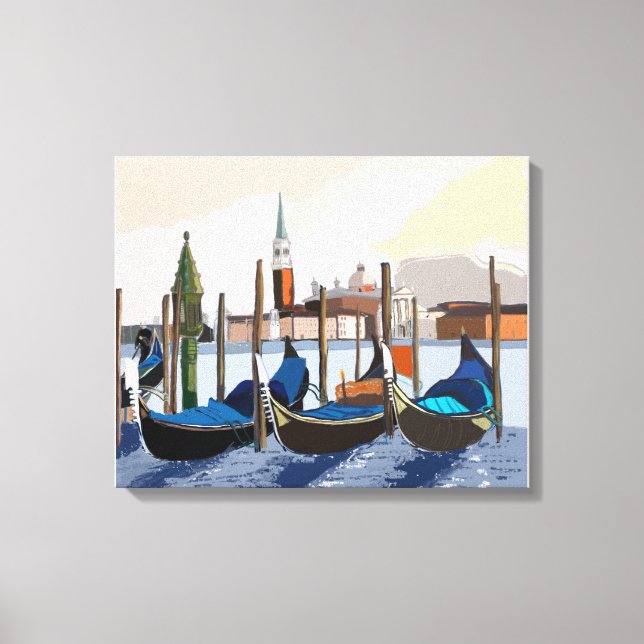 Gondolas Tethered by St Marks Square Venice Canvas Print (Front)