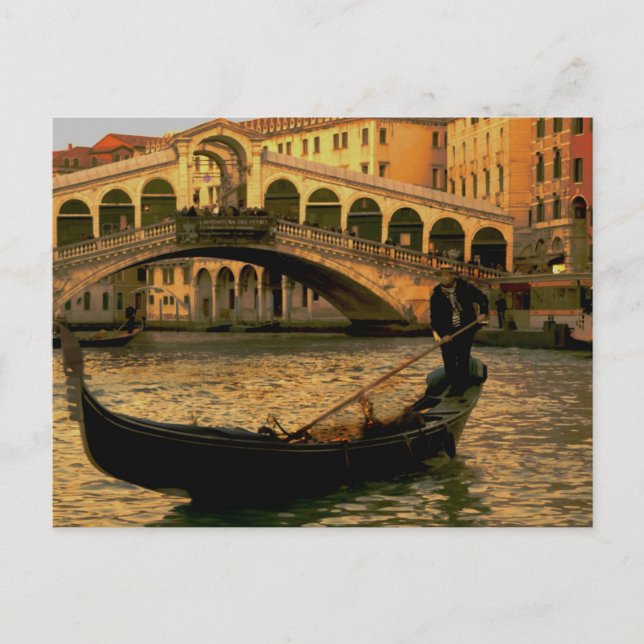 Gondolier and Rialto Bridge, Venice Postcard (Front)