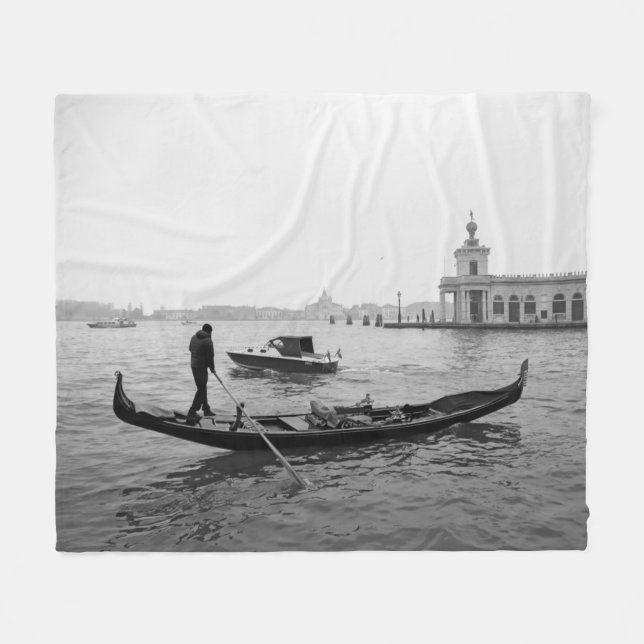 Gondolier Venice Italy black and white landscape P Fleece Blanket (Front (Horizontal))