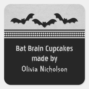 Gone Batty Halloween Baking Stickers, Light Grey Square Sticker