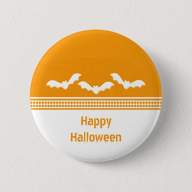 Gone Batty Halloween Button, Orange & White 2 Inch Round Button (Front)