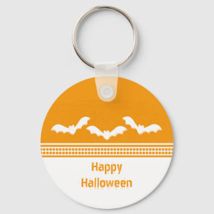 Gone Batty Halloween Keychain, Orange & White Keychain