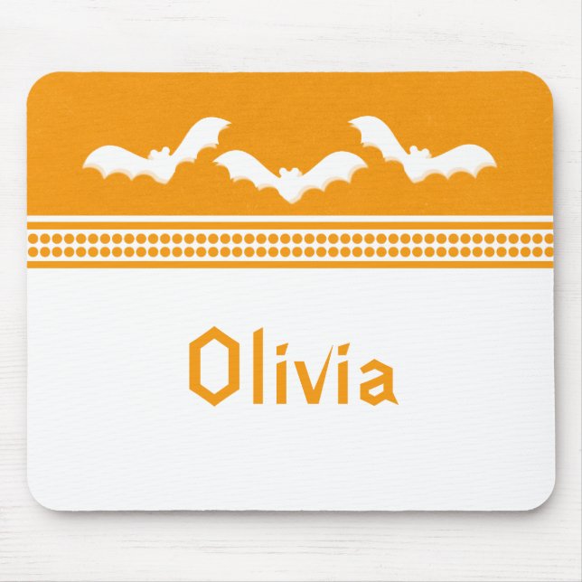 Gone Batty Halloween Mousepad, Orange & White Mouse Pad (Front)