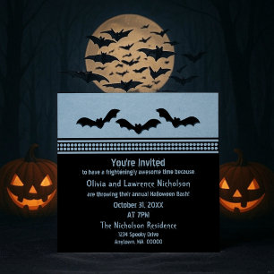 Gone Batty Halloween Party Invite, Light Blue Invitation