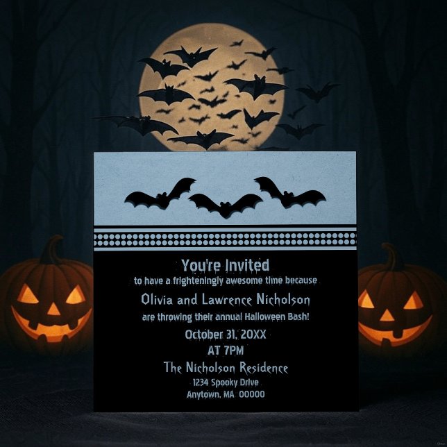 Gone Batty Halloween Party Invite, Light Blue Invitation (Light Blue Gone Batty Halloween Party Invitation)