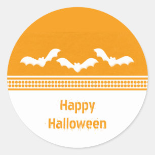 Gone Batty Halloween Stickers, Orange & White Classic Round Sticker