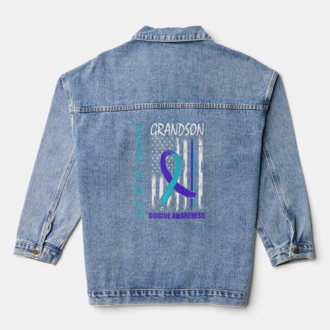 Gone But Not Forgotten Grandson Suicide Awareness  Denim Jacket (Back)