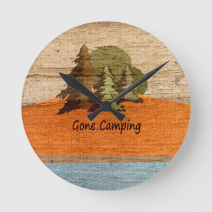 Gone Camping Wood Look Nature Lovers Round Clock