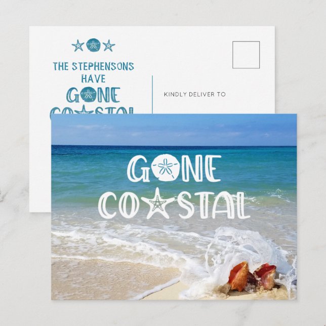 Gone Coastal Beach Wave Shells Photo Moving Announcement Postcard (Front/Back)