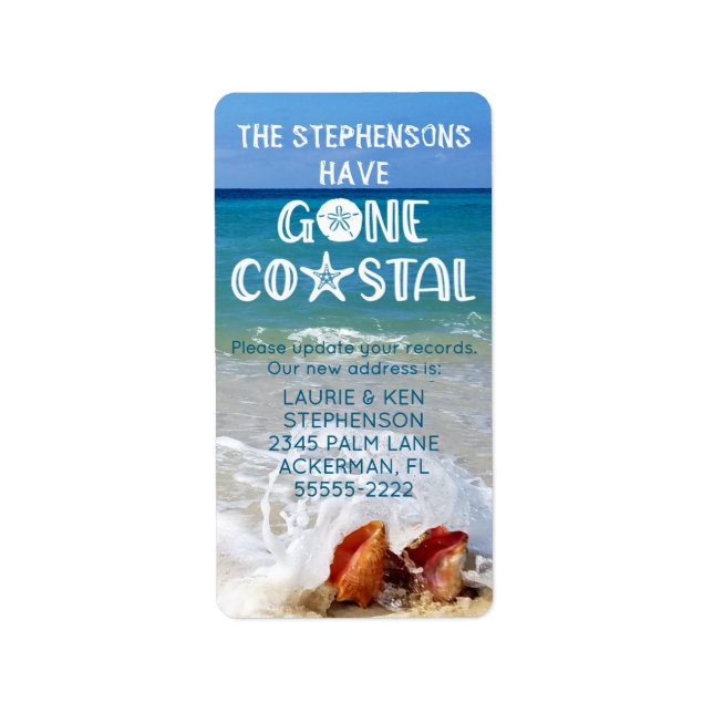 Gone Coastal Beach Wave Shells Photo Moving Label (Front)