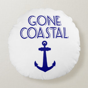 Gone Coastal Navy Blue Anchor Round Pillow