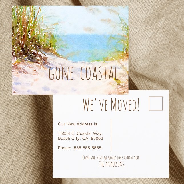 Gone Coastal New Home Beach Path Watercolor Announcement Postcard (Creator Uploaded)