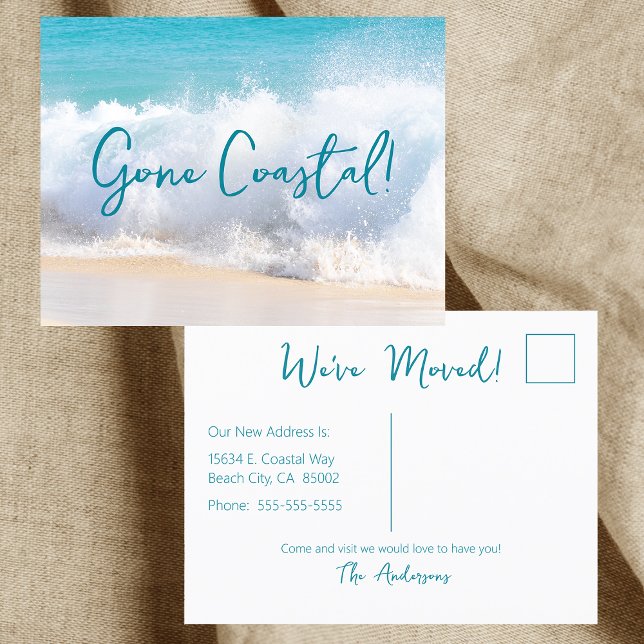 Gone Coastal New Home Wave On Beach Watercolor Announcement Postcard (Creator Uploaded)