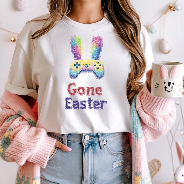 Gone Easter Gaming Tee; Pixel Art Bunny Gamer T-Shirt (Creator Uploaded)