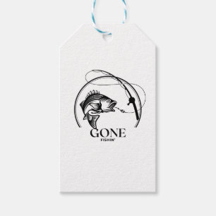 Gone Fishin'   Black And White  Gift Tags