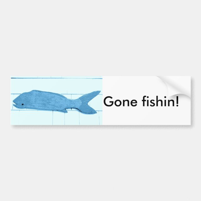 gone fishin blue fish logo bumper sticker (Front)