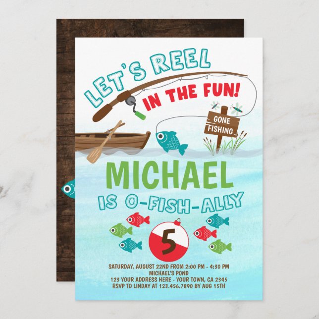 Gone Fishing Birthday Invitation (Front/Back)