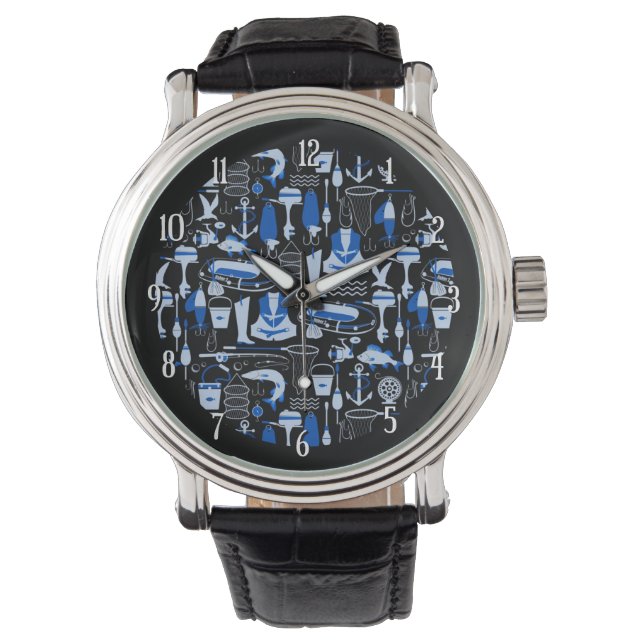 Gone Fishing Blue Pattern 2 Watch (Front)