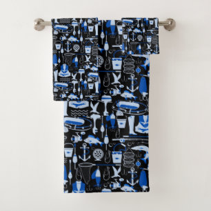 Gone Fishing Blue Pattern Bath Towel Set