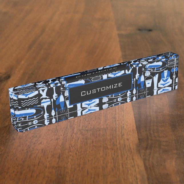 Gone Fishing Blue Pattern Nameplate (Side)