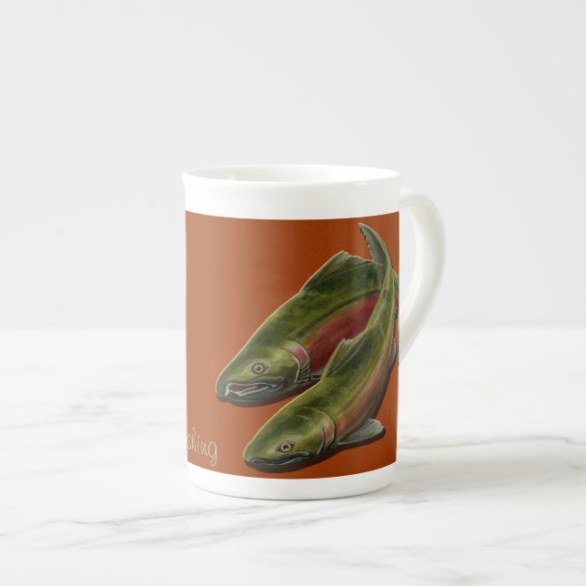 Gone Fishing China Mug Coho Salmon Coffee Cup (Front Right)