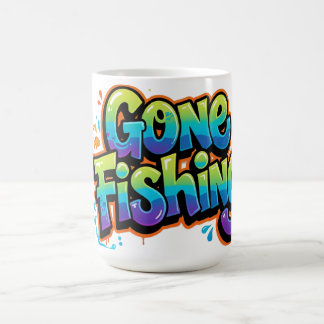Gone Fishing Funny Rainbow Cartoon Gift for Fisher Coffee Mug