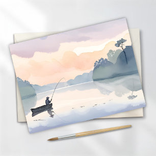 Gone Fishing Lake Airy Watercolor Peaceful Postcard