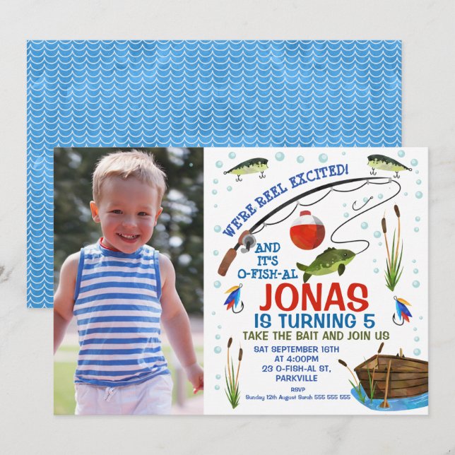 Gone Fishing or Fishing themed birthday invitation (Front/Back)