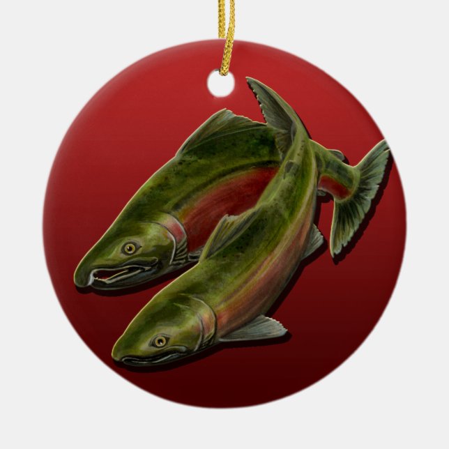 Gone Fishing Ornament Personalized Salmon Gift (Front)