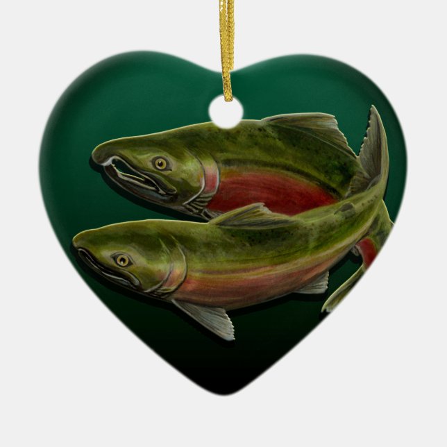 Gone Fishing Ornament Personalized Salmon Gift (Front)