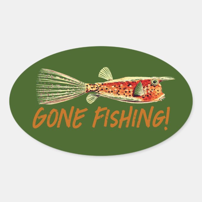 Gone fishing  oval sticker (Front)