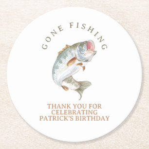 Gone fishing  round paper coaster