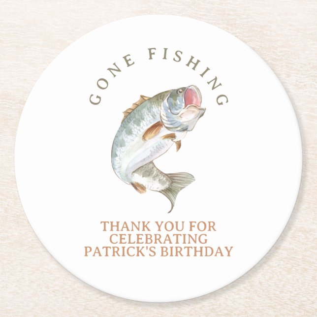 Gone fishing  round paper coaster (Front)