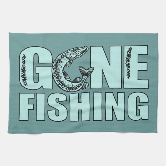 GONE FISHING serviette de cuisine personnalisée (Horizontal)