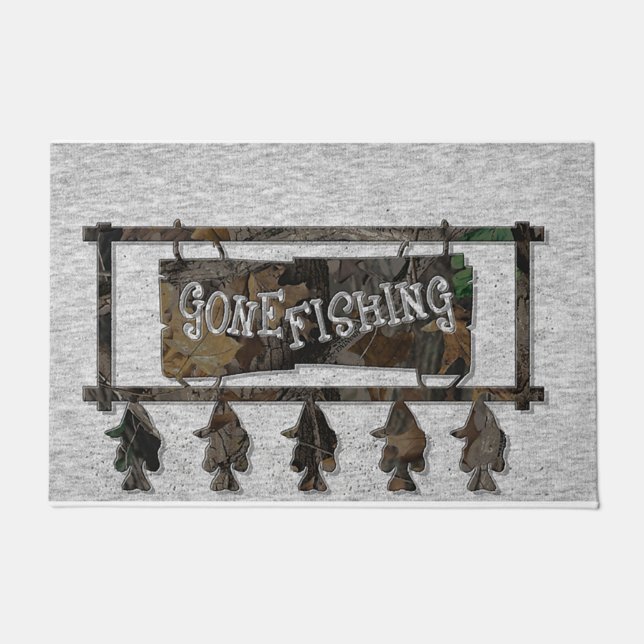Gone Fishing Sign Mat, Fisherman Gift Doormat (Front)