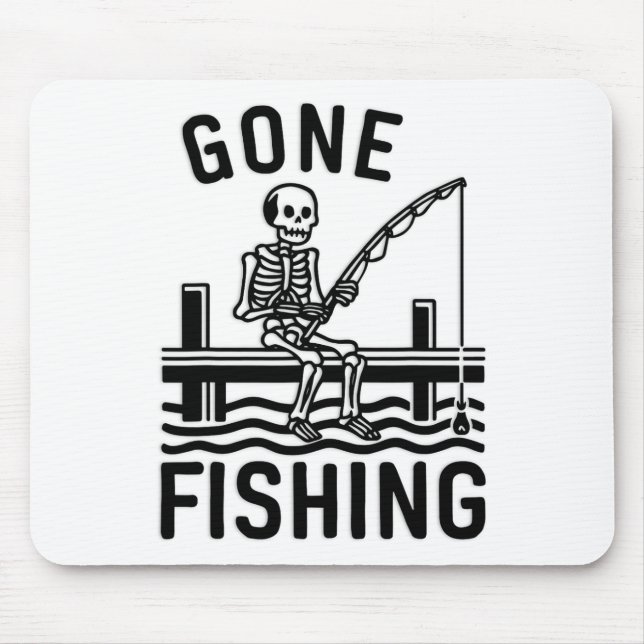 Gone Fishing Skeleton Funny Halloween Fishing 1  Mouse Pad (Front)